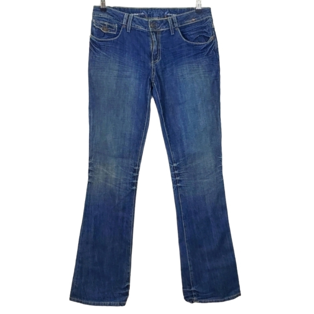 Duarte 100% Cotton Jeans Size 29 Button Flap Bootcut Flare Jeans Whiskered
